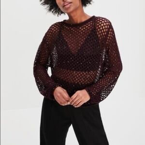 Zara Purple Sequin Crochet Knit Pullover Sweater Size M US